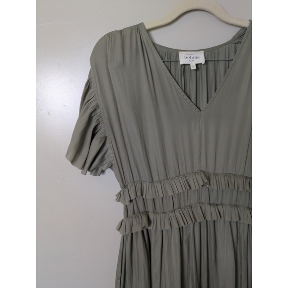 Bohme Sage Green Ruffle Tiered Maxi Dress Boho Short Sleeve Size S - Picture 4 of 10